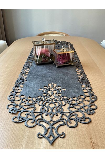 Ergüven Home Dark Gray Suede Fabric Runner Table Size 40x140cm