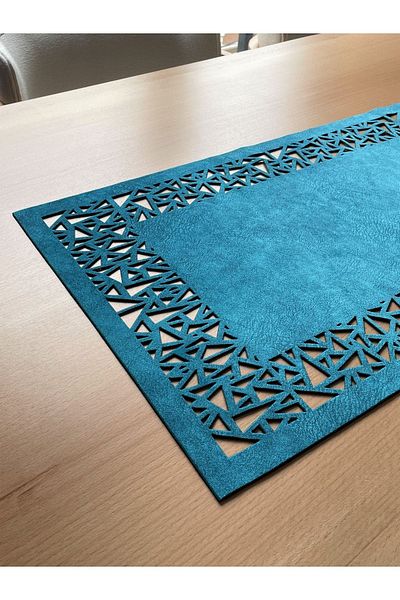 Ergüven Home Blue Suede Fabric Runner 40x140 cm Μήκος τραπεζιού - Γεωμετρικό τρίγωνο σχέδιο