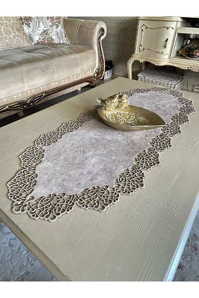 Ergüven Home Μοντέρνο Σχέδιο - Σκούρο Μπεζ Suede Runner, Τραπεζάκι Σαλονιού 40x100 cm