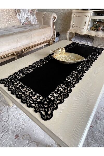 Ergüven Home Masuta de cafea dreptunghiulara din tesatura din catifea neagra Dimensiune 40x100cm