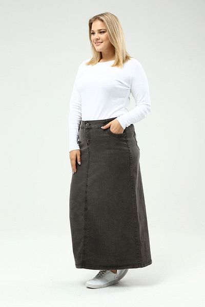 Kardelen Butik Ümraniye Gray Plus Size Denim Skirt