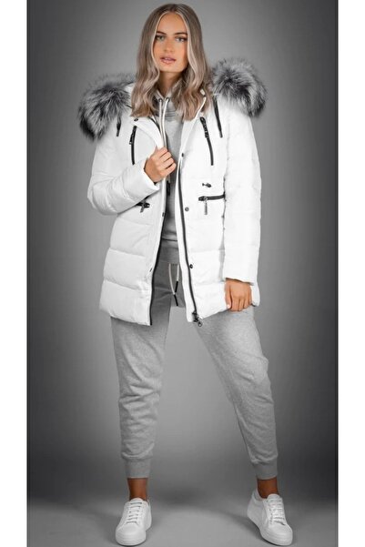 janbely Beyaz Kürklü Parka