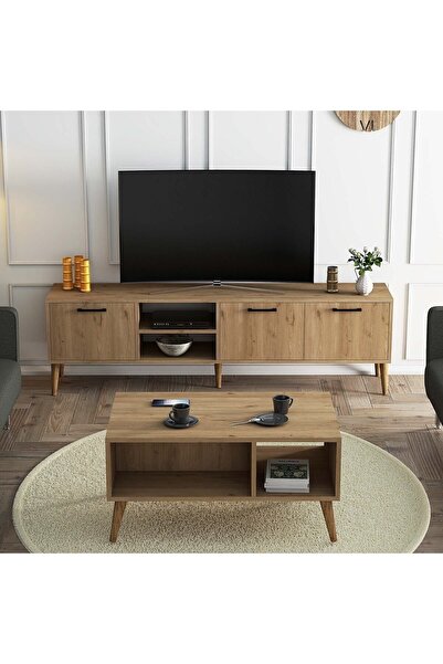 Mezza Set 1587-2076 Exxen 180 Cm (AHŞAP AYAKLI) Tv Ünitesi - Orta Sehpa Seti Sepet Rengi