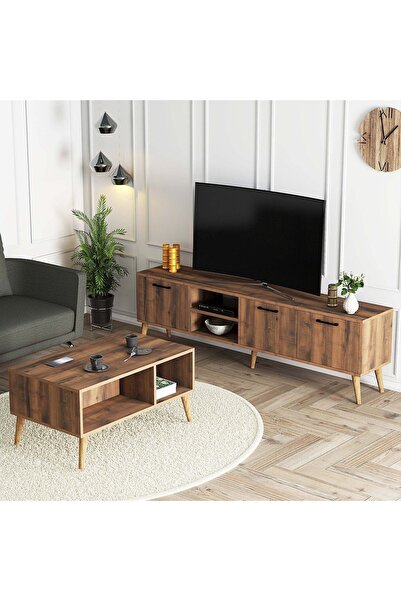 Mezza Set 1583-2072 Exxen 180 Cm (AHŞAP AYAKLI) Tv Ünitesi -Orta Sehpa Seti Hat Rengi