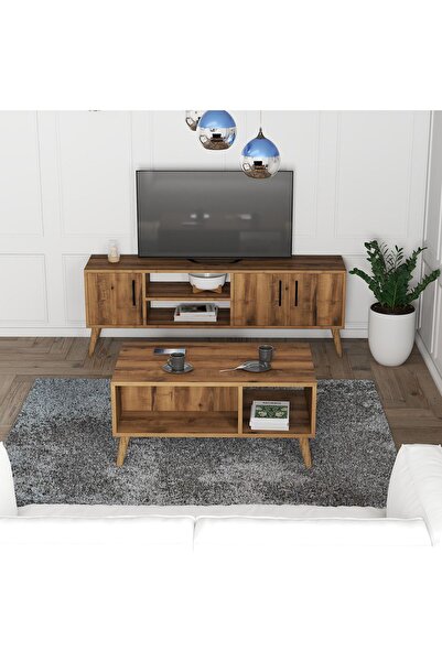 Mezza Set 1582-2072 Exxen 150 CM (AHŞAP AYAKLI)  Tv Ünitesi Orta Sehpa Seti - Hat Rengi