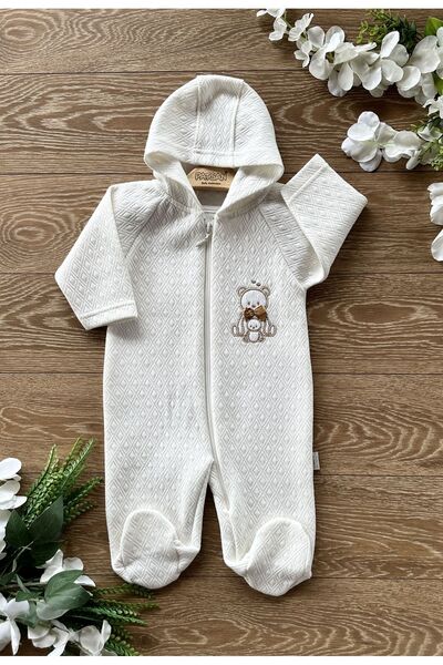PATSAN Kapüşonlu Fermuarlı Mevsimlik Kapitone Patikli Bebek Tulum Ayı