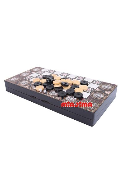 Miajima Boxed Mother of Pearl Backgammon Set Polished Mother of Pearl Backgammon with Wooden Sequins Large Size