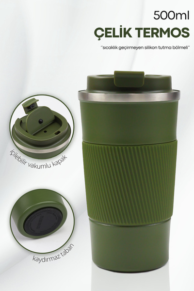 İkon store ترمس ستيل سعة 500 مل مع حلقة سيليكون