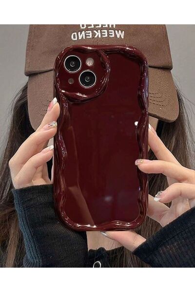 MİRAZ TASARIM حافظة آيفون 14 بلون أحمر كلاريت بنمط مموج عادي
