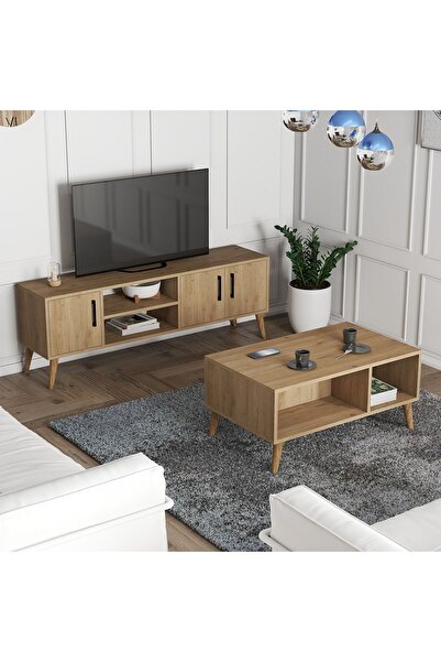 Mezza Set 1586-2076 Exxen 150 Cm (AHŞAP AYAKLI) Tv Ünitesi - Orta Sehpa Seti Sepet Rengi