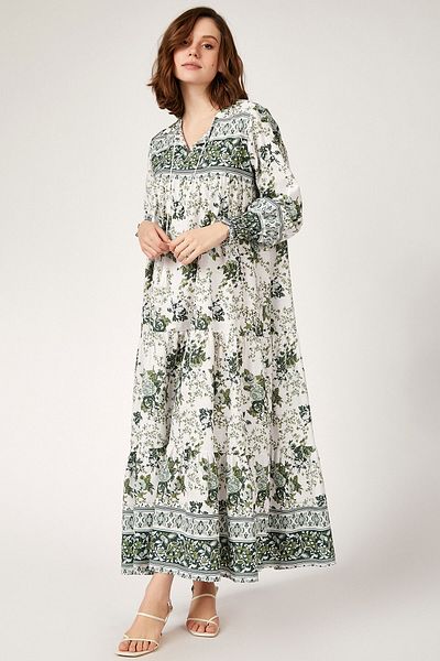 Bigdart 1947 Patterned Khaki Long Dress