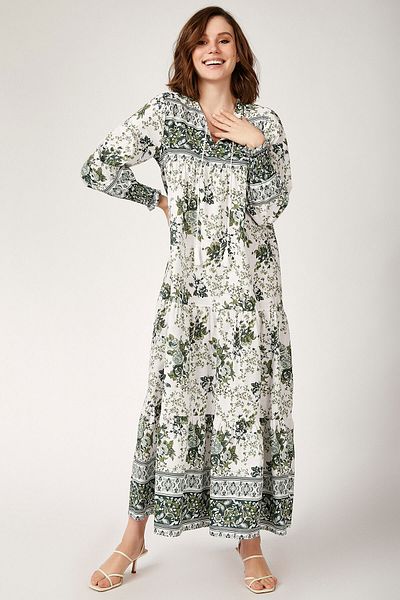Bigdart 1947 Patterned Khaki Long Dress