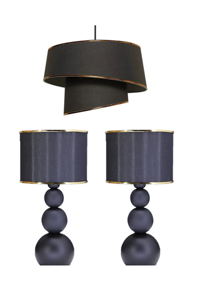 571 Store 3 Pieces Lighting Set - 1 Chandelier, 2 Lampshade Fabric Headboard Metal Legs