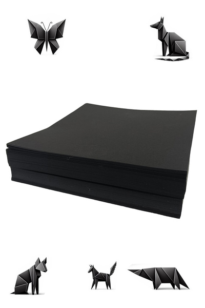 quilling 20cm Origami Kağıdı, 100 Adet 20cm X 20 cm Siyah Renk Origami Seti, 100lü Origami Paket