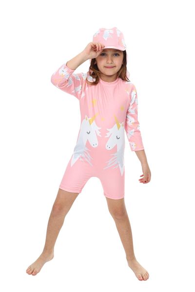 ÖYKÜ KİDS Girls' Long Sleeve Swimsuit with Hat and Zipper