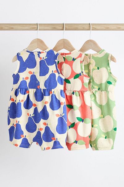 Next Baby Shiny Fruits Romper - 100% Cotton, Set of 3