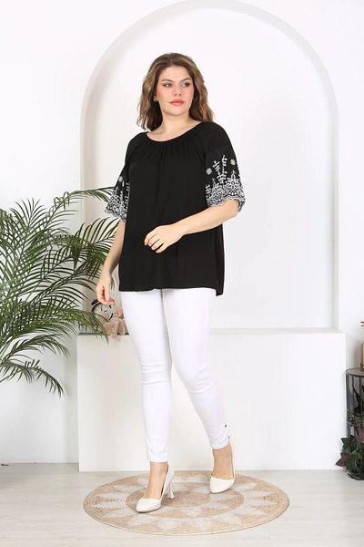 ViolettaXL Women's Large Size Madonna Collar Sleeve Fisto Detail Flexible Viscose Tunic