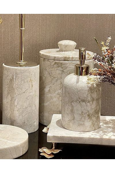 ege gross DECORATIVE BEIGE MARBLE GINKO ACCESSORY DETAILED 5-PIECE BATHROOM SET SET