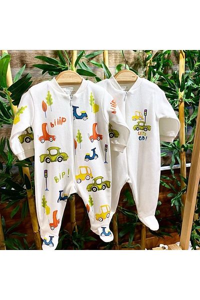 Renkli Puset Organic Cotton 2-Piece Zippered Baby Boy Sleeping Bag Set Cars