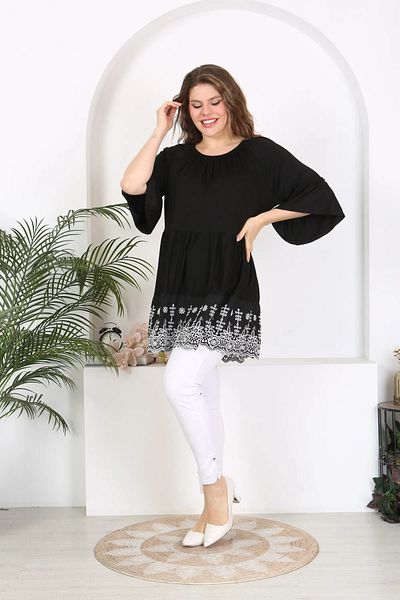 ViolettaXL Large Size Madonna Collar Viscose Tunic - FlexiBle Scallop Detail