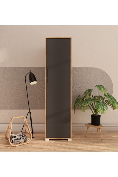 VM VERTEX MOBİLYA Flora 1 Kapaklı 5 Raflı Gardırop Safir Meşe - Antrasit Elbise Dolabı