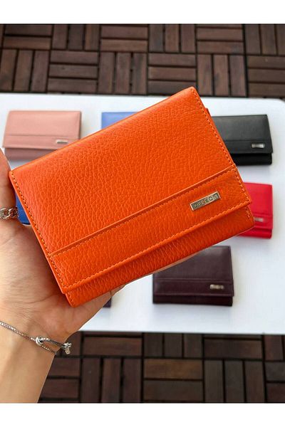 DERKON Portofel de dama din piele portocaliu LOVELY DIMENSIUNE MIJUNA