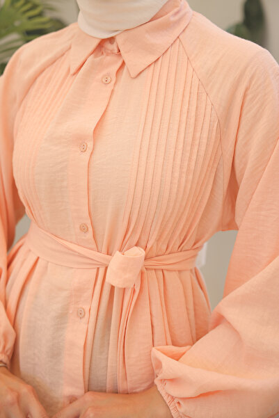 benguen 2073 Model Ribbed Salmon Dress