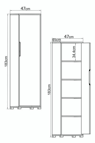 VM VERTEX MOBİLYA Flora 1 Kapaklı 5 Raflı Gardırop Safir Meşe - Antrasit Elbise Dolabı