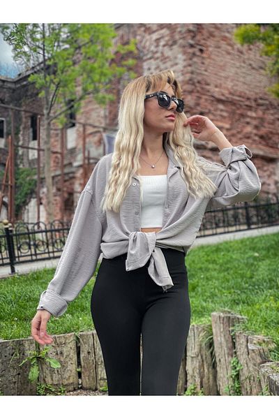 MFU collection Λινό Flowy Oversize Γυναικείο Πουκάμισο - Φαρδιά Εφαρμογή