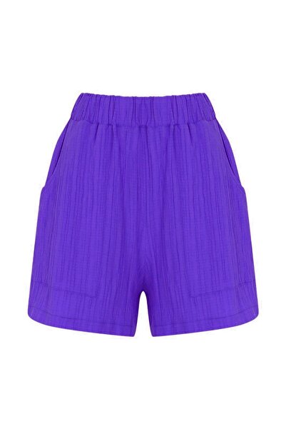 Whenever Company Mor Rengi Cepli Orta Boy Beli Lastikli Rahat Şort