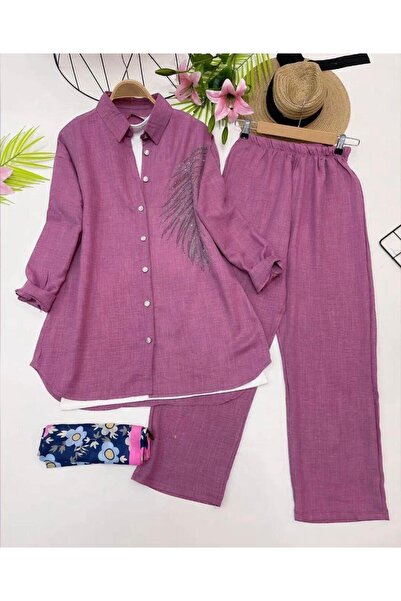 modasindoma Set cămașă pentru femei cu detalii în piatră