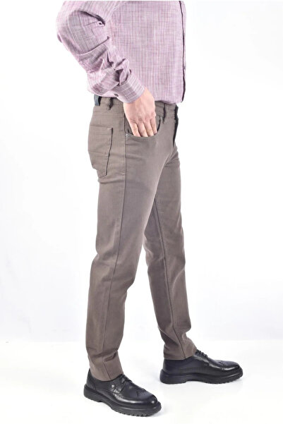 Olivia Digital Jeans Normal Kesim Fermuarlı Geniş Paça Yüksek Bel Erkek Toprak Renk Baba Keten Pantolon