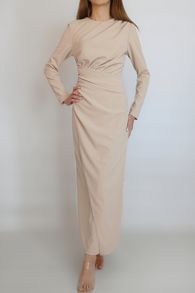 oyagüler KADIN BEJ DRAPELİ ANVELOP MAXİ TESETTÜR ELBİSE YY101145
