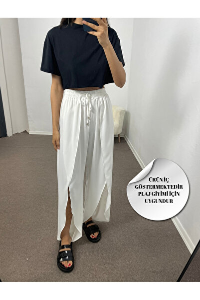 Myrum butik Beyaz Yırtmaçlı Pareo Pantolon