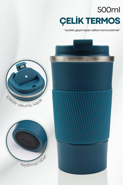 İkon store ترمس ستيل سعة 500 مل مع حلقة سيليكون