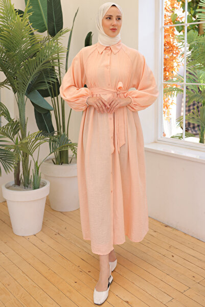 benguen 2073 Model Ribbed Salmon Dress