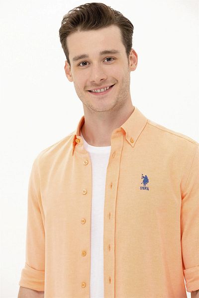 U.S. Polo Assn. Cămașă de bază portocalie pentru bărbați - mânecă lungă