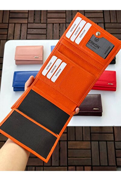 DERKON LOVELY MODEL GENUINE LEATHER MEDIUM WOMEN'S WALLET ORANGE