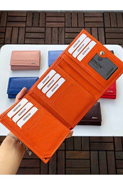 DERKON LOVELY MODEL GENUINE LEATHER MEDIUM WOMEN'S WALLET ORANGE