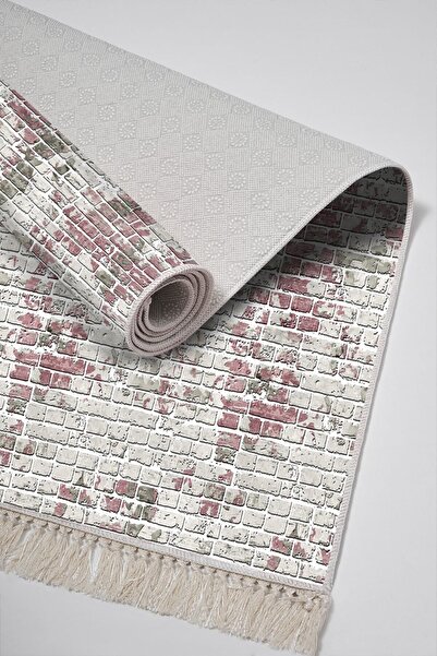 EXCLUSIVE Toprak Saçaklı Dijital Halı Duygu Pudra