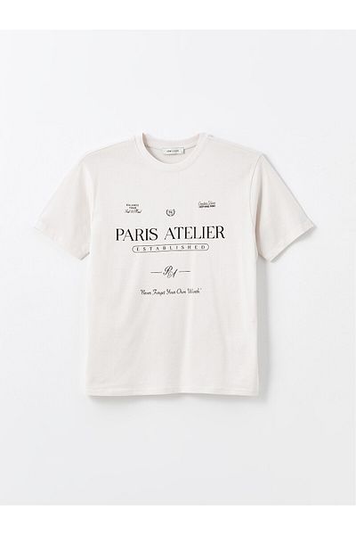 LC Waikiki LCW Oversize-T-Shirt für Damen – Rundhalsausschnitt, bedruckt, kurze Ärmel