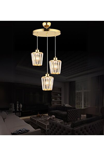 RONİSU AYDINLATMA Leyla 3'Lü Sarkıt Avize Taşlı Sarkıt Aydınlatma