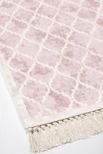 Dekoreko Pudra Toprak Saçaklı Dijital Halı