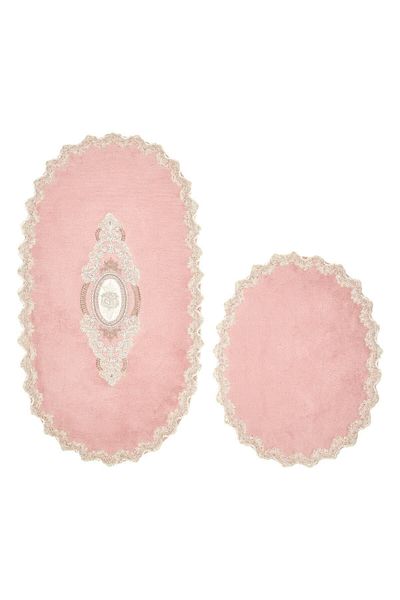 Dekoreko Welsoft Lacy 2-Piece Toilet Set Bathroom Mat Set Powder