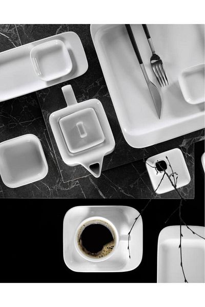 Kütahya Porselen Quadro 7x7 Cm Square Sauce Bowl- Jam Bowl- Snack Bowl Breakfast Plate 4 Pieces