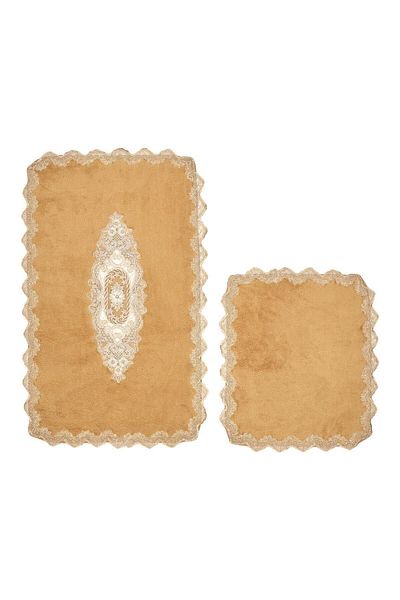 Dekoreko Welsoft Lacy 2-Piece Toilet Set Bathroom Mat Set Light Brown