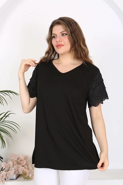 ViolettaXL Women's Plus Size Sleeve Fisto Detail Flexible Viscos Bluz
