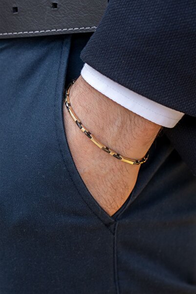 Cenova Jewelry 14 Ayar Altın Siyah Seramik Erkek Bileklik