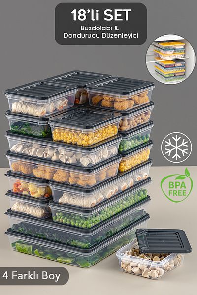 Meleni Home 18 Piece Microwave and Freezer Compatible Storage Container Set - Anthracite