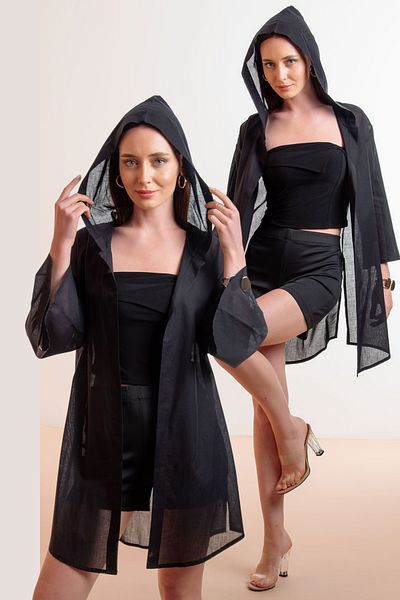 Laranor Multi-Purpose Voile Cardigan - Hooded and Slit Detailed Kimono and Sportswear